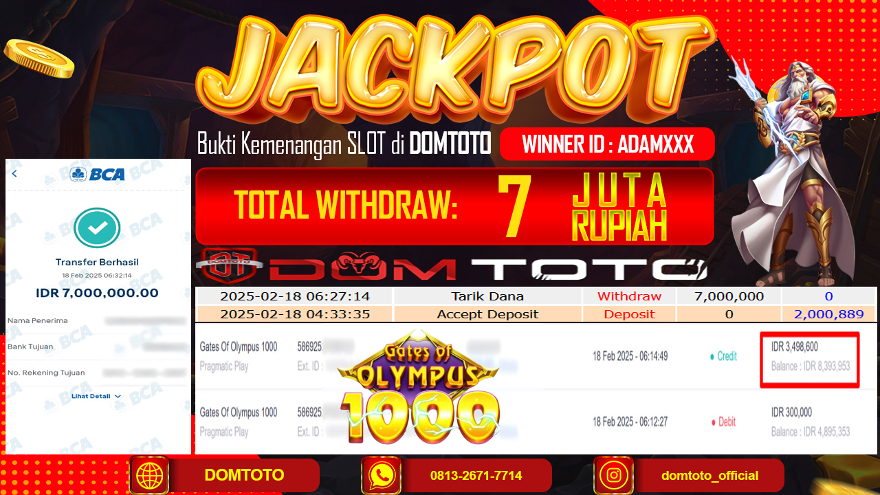 JACKPOT SLOT GATES OF OLYMPUS 1000 18 FEBRUARI 2025